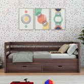 Feelinn Solid Sheesham Wood Trundle Bed For Kids (Without Mattress, Walnut Finish)